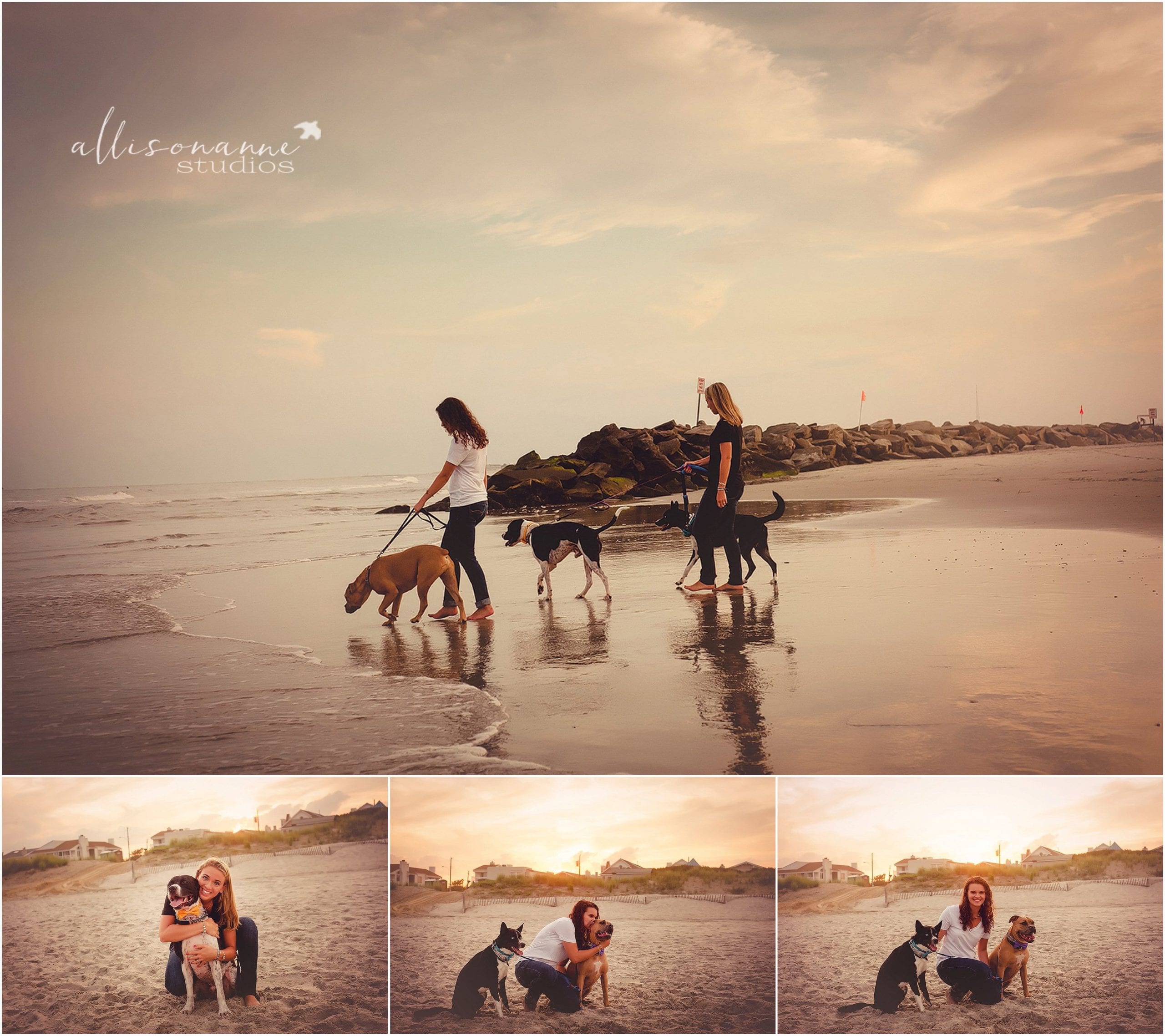 rescue dogs, 58th St. Beach, daughters, sisters, loyalty, AllisonAnne Studios, Hammonton, sunset, Allison Gallagher, Best Photographer, South Jersey, woof