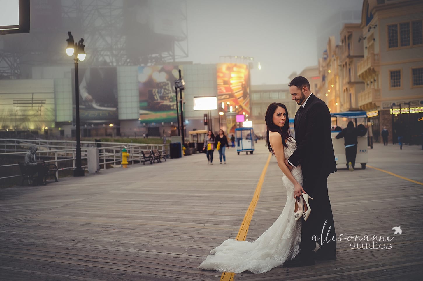 Boardwalk, Say Yes to the Dress, TLC, Macie & Herb, One Atlantic, Atlantic City, happily ever after, sandy toes, misty evening, blueberries, Macrie Brothers, October wedding, Bally's Casino, love, Hammonton, AllisonAnne Studios, Allison Gallagher 